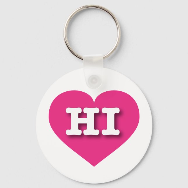 Hawaii Hot Pink Heart - I love HI Key Ring (Front)