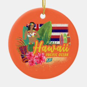 Hawaii Hula Dancer Retro Pacific Vintage Souvenir  Ceramic Ornament