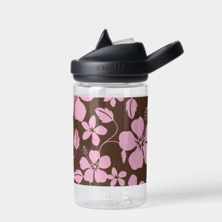 HAWAII HULA (HIBISCUS) PATTERN IN BROWN/PINK WATER BOTTLE