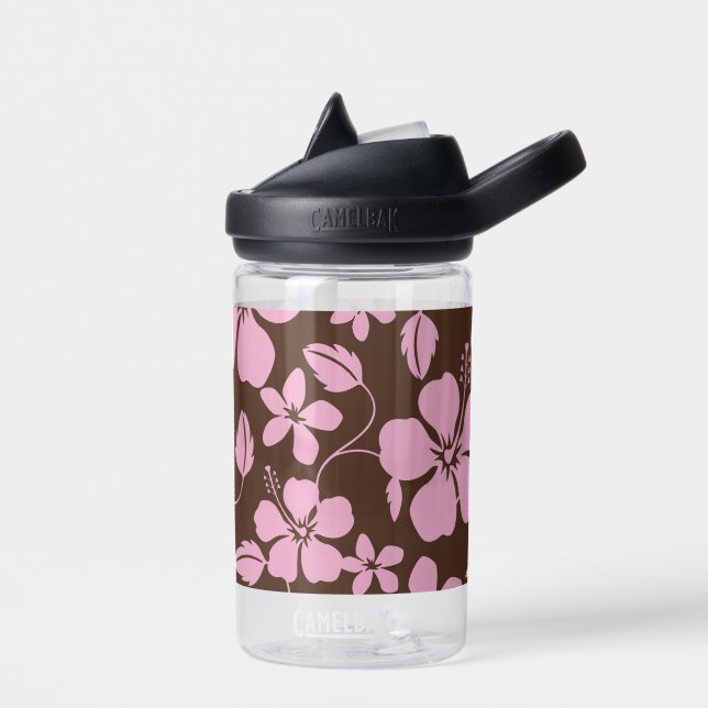 HAWAII HULA (HIBISCUS) PATTERN IN BROWN/PINK WATER BOTTLE (Left)