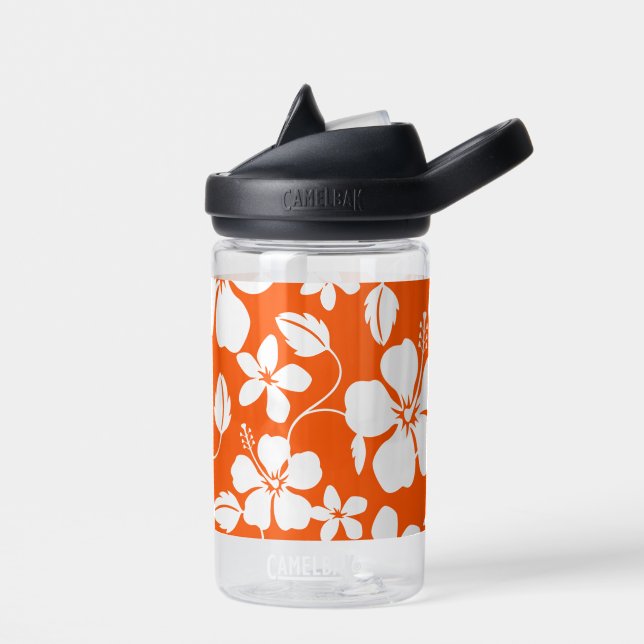 HAWAII HULA (HIBISCUS) PATTERN IN ORANGE WATER BOTTLE (Left)