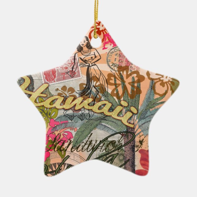 Hawaii Hula Travel Flower Vintage Ceramic Ornament (Front)