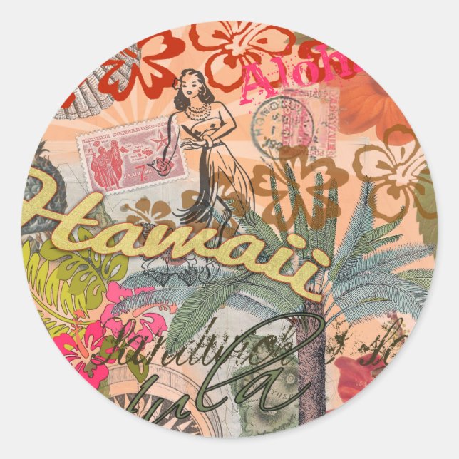 Hawaii Hula Travel Flower Vintage Classic Round Sticker (Front)