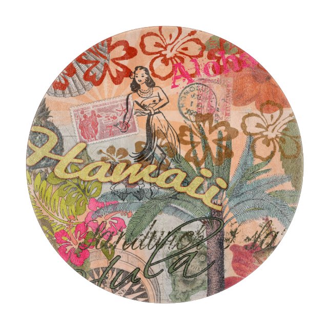 Hawaii Hula Travel Flower Vintage Cutting Board (Front)