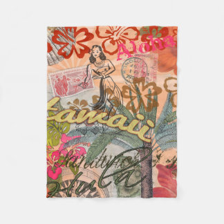 Hawaii Hula Travel Flower Vintage Fleece Blanket