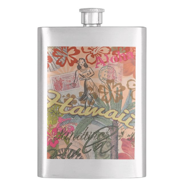Hawaii Hula Travel Flower Vintage Hip Flask (Front)