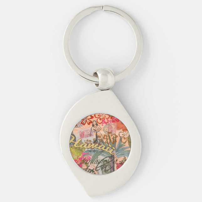 Hawaii Hula Travel Flower Vintage Key Ring (Front)