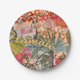 Hawaii Hula Travel Flower Vintage Paper Plate