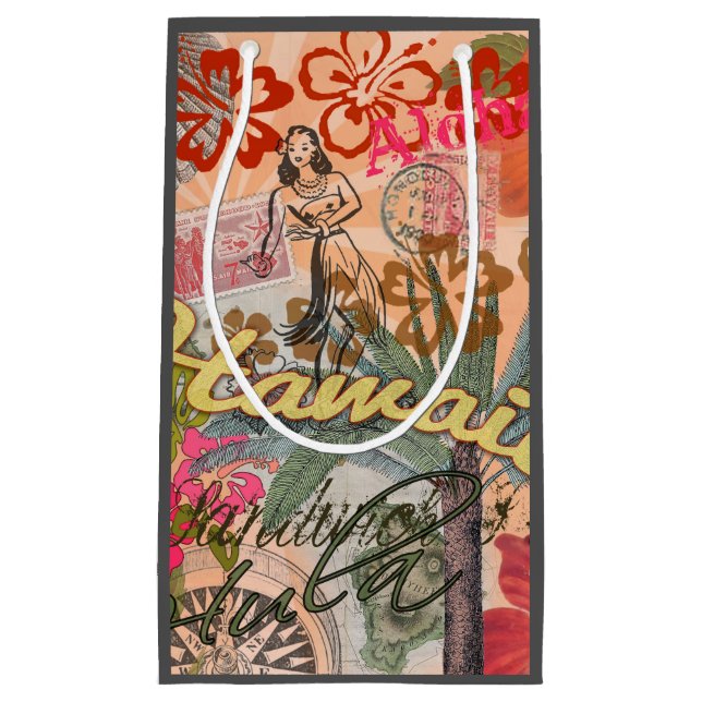 Hawaii Hula Travel Flower Vintage Small Gift Bag (Front)