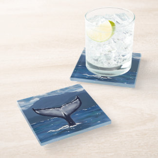 Hawaii Humpback Whale Tail Art  Glass Coaster