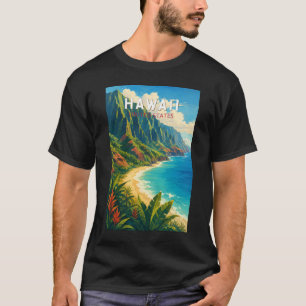 Hawaii Illustration Travel Art Vintage T-Shirt