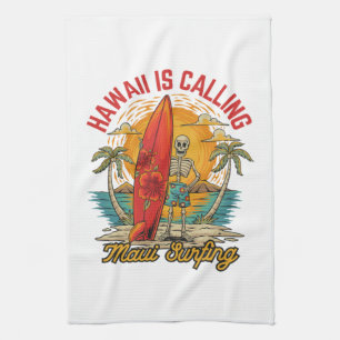 Hawaii Is Calling Maui Surfing Island Vibes Tea Towel
