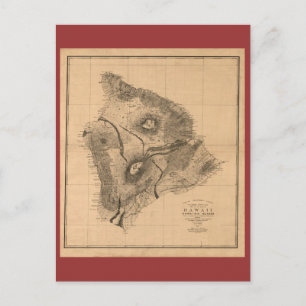 Hawaii Island, 1886, Vintage Hawaiian Map Postcard