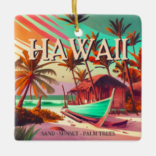 Hawaii island tropical sunset palm tree Souvenirs Ceramic Ornament