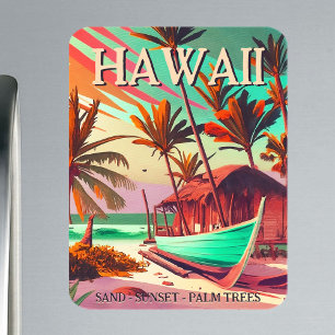 Hawaii island tropical sunset palm tree Souvenirs Magnet