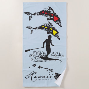 Hawaii Islands Surfer Beach Towel