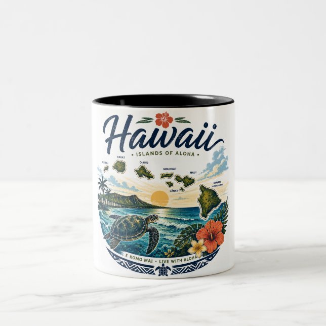 Hawaii Islands Two-Tone Coffee Mug (Center)