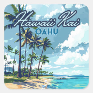 Hawaii Kai Honolulu Oahu Hawaii Retro Square Sticker