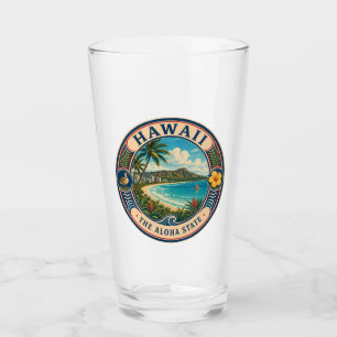 Hawaii Landscape Illustration Travel Art Badge Glass