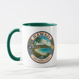 Hawaii Landscape Illustration Travel Art Badge Mug