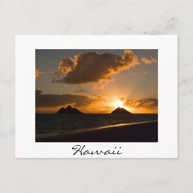 Hawaii Lanikai sunrise white text postcard (Front)