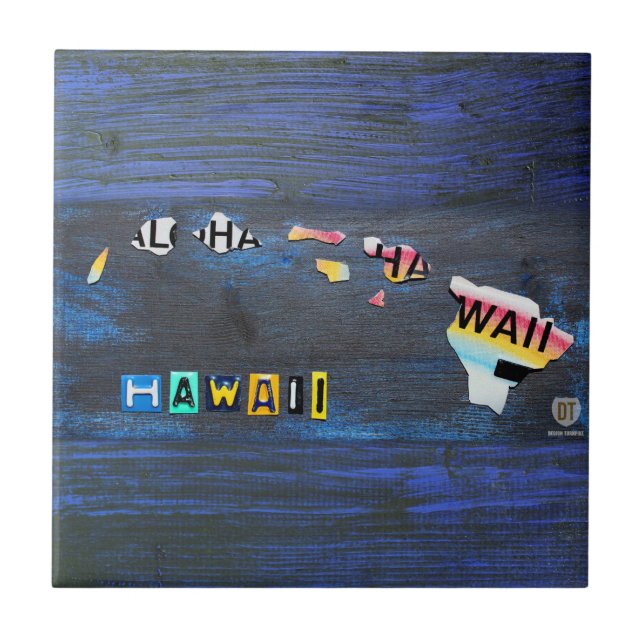 Hawaii License Plate Map Ceramic Tile (Front)