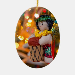 Hawaii Little Drummer Boy Oval Christmas Ornament