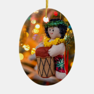 Hawaii Little Drummer Boy Oval Christmas Ornament
