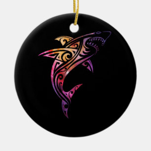 Hawaii Mano Tribal Shark Lover Ceramic Ornament