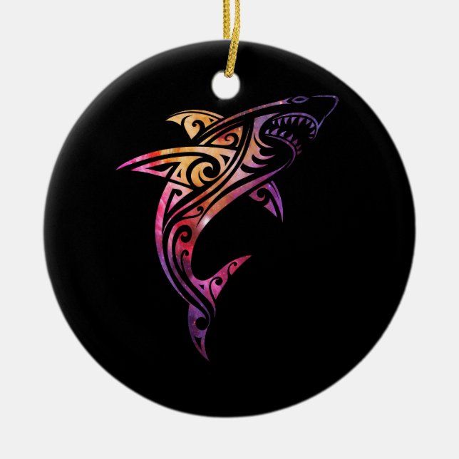 Hawaii Mano Tribal Shark Lover Ceramic Ornament (Front)