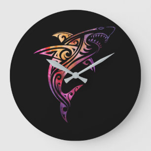 Hawaii Mano Tribal Shark Lover Large Clock
