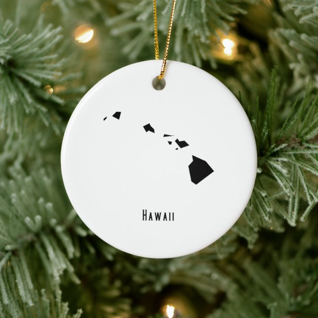 Hawaii Map - Black and White Modern Hawaii Map Ceramic Ornament (Tree)