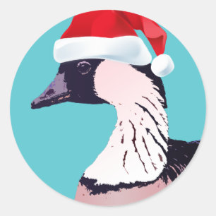 Hawaii Nene Blue Christmas Goose Santa Kalikimaka Classic Round Sticker