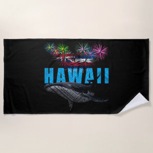 HAWAII NYE POLYNESIAN TRIBAL HUMPBACK FIREWORKS BEACH TOWEL