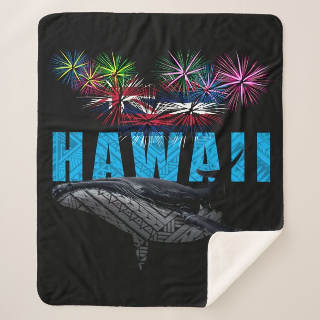 HAWAII NYE POLYNESIAN TRIBAL HUMPBACK FIREWORKS SHERPA BLANKET (Front)