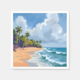 Hawaii Ocean Shore Watercolor Painting Beach Napkin