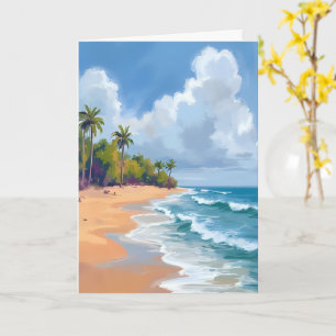 Hawaii Ocean Shore Watercolor Painting Card