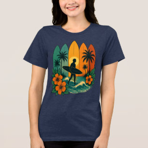 Hawaii Ocean Surfboarder Wave Surfing Beach Tee