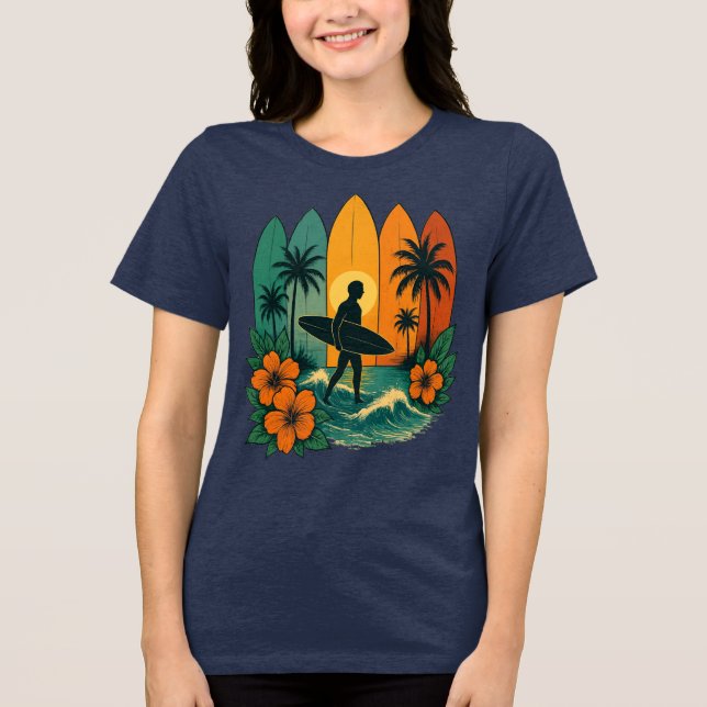 Hawaii Ocean Surfboarder Wave Surfing Beach Tee (Front)