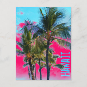 Hawaii palm pink art postcard
