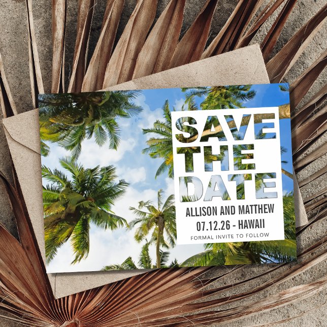 Hawaii Palm Tree Beach Wedding Photo Save The Date (Creator Uploaded)