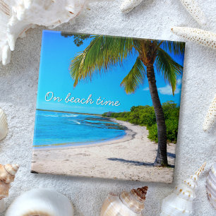 Hawaii Palm Tree Sandy Beach Photo "On Beach Time" Ceramic Tile