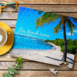 Hawaii Palm Tree Tropical Beach On Beach Time Jigsaw Puzzle