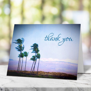 Hawaii palm trees & purple mountain thank you card