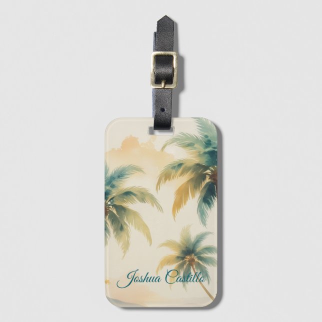 Hawaii Palms Calligraphy Simple Professional Name Luggage Tag (Front Vertical)