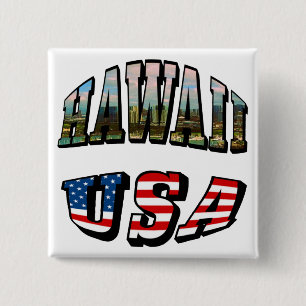 Hawaii Picture and USA Flag Text 15 Cm Square Badge
