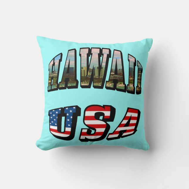 Hawaii Picture and USA Flag Text Cushion (Front)