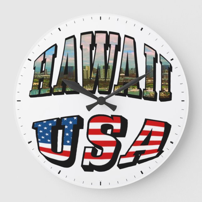 Hawaii Picture and USA Flag Text Large Clock (Front)