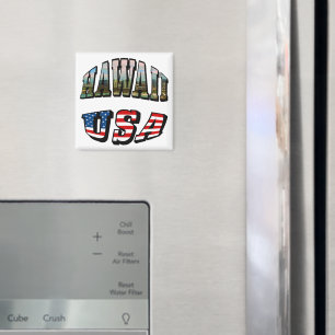 Hawaii Picture and USA Flag Text Magnet