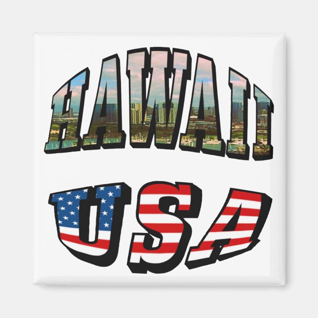 Hawaii Picture and USA Flag Text Magnet (Front)